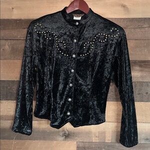 Vintage Black Velvet Blazer with Silver Details